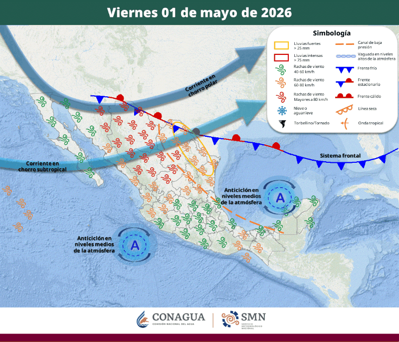 El responsable de esta bajada en las temperaturas será la llegada de un nuevo frente frío, impulsado por una masa de aire polar. ESPECIAL / Conagua&nbsp;