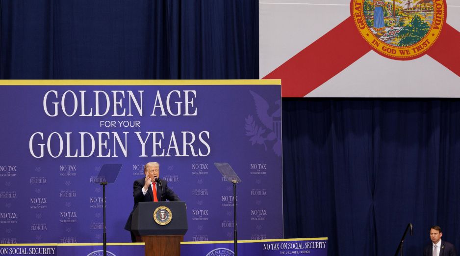 Donald Trump bromeó sobre Claudia Sheinbaum e imitó su voz durante un evento privado. EFE/C. Herrera-Ulashkevich