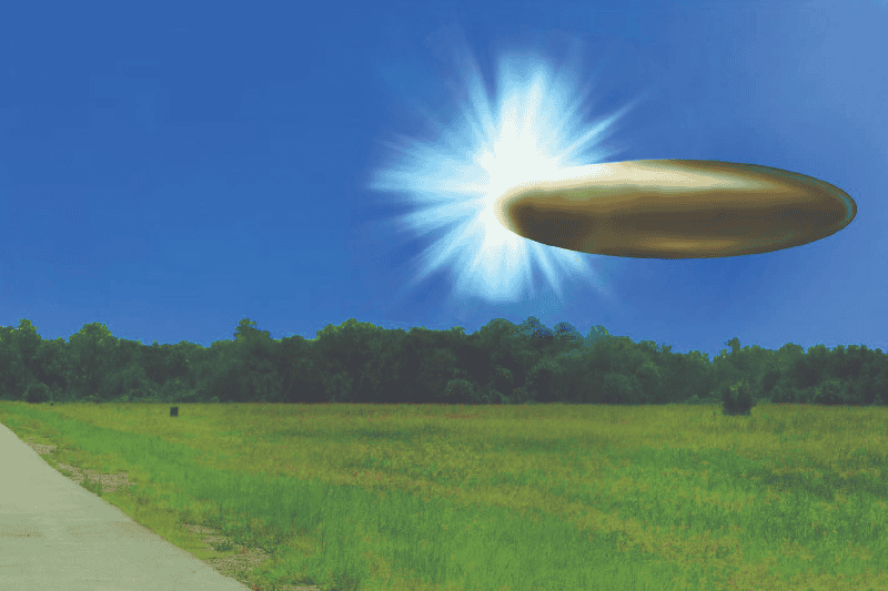 &nbsp;puesto por el FBI con un gráfico renderizado bajo un diseño basado en testigos de vista de un aparente elipsoide color bronce metálico que se materializó de una luz brillante y desapareció de manera instantánea en septiembre de 2023. ESPECIAL / FBI