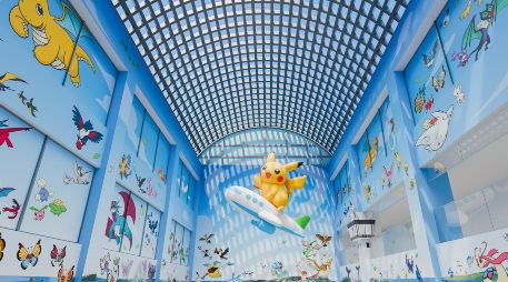 En la sala principal, flotará un globo con la forma de Pikachu sobre un avión, rodeado de los más de cien Pokémon de tipo Volador existentes, que aparecen “alegremente surcando el cielo”. EFE/ Gobierno de la pefectura deIshikawa