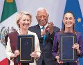 Claudia Sheinbaum y la presidenta de la Comisión Europea, Ursula von der Leyen, encabezaron la firma del Acuerdo Global Modernizado entre México y la Unión Europea. António Costa, presidente del Consejo Europeo, también fue testigo y partícipe de la VIII Cumbre. EFE