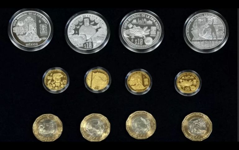 Los valores nominales de las monedas del Mundial 2026 van de los 10 a los 25 pesos. ESPECIAL/BANXICO