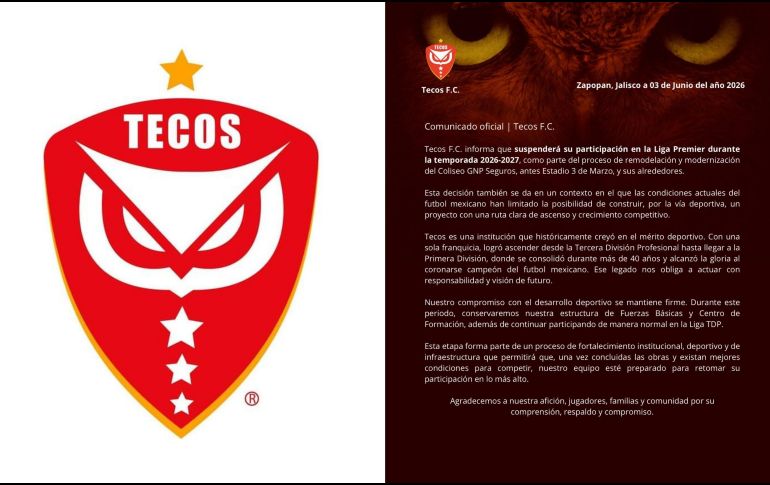 Los Tecos de la Universidad Autónoma de Guadalajara no participarán en la temporada 2026-2027 de la Liga Premier. X / @FCTecos
