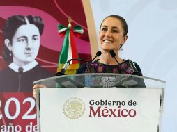 La Presidenta de México, Claudia Sheinbaum, habla durante una gira de trabajo en Veracruz este sábado. EFE/Presidencia de México