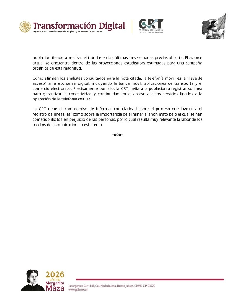 Hasta el corte de la noche del viernes 5 de junio de 2026, el sistema nacional contabiliza un total de 56 millones 797 mil 762 líneas vinculadas. ESPECIAL&nbsp;