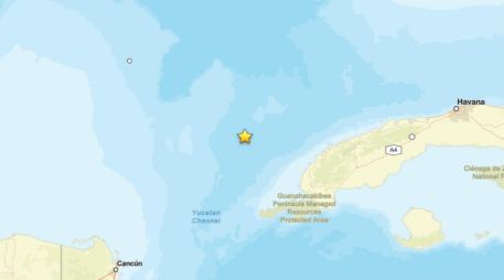 El Servicio Geológico de Estados Unidos informó que el sismo de hoy tuvo su epicentro a 118 kilómetros al oeste-noroeste de Mantua, Cuba, y una profundidad de 33 kilómetros. ESPECIAL / USGS