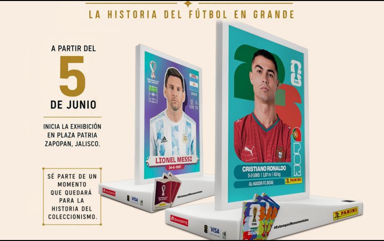 Quince piezas en gran formato, reproducciones de las estampas del álbum de cada Mundial desde 1970, han sido instaladas en Plaza Patria. X/PaniniSportMx