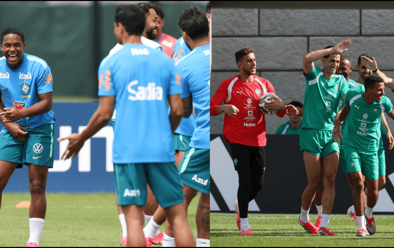 Brasil y Marruecos entrenando previo a su partido del sábado. EFE/S. MOREIRA/CANVA