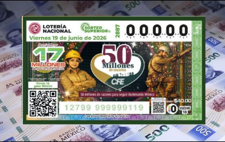 El billete del  Sorteo Superior 2887 celebró que la CFE llegó a 50 millones de clientes. X/lotenal