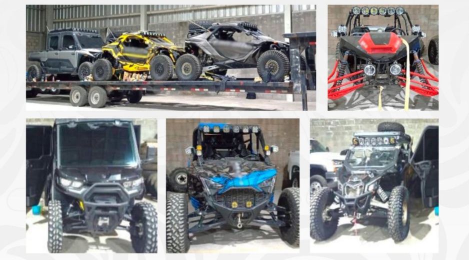 Entre los vehículos asegurados se encuentran tractocamiones y camionetas. X/@GabSeguridadMX