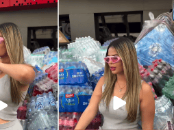 La pose de Paola Faria en medio de botellas de agua enfureció a los internautas. CAPTURA DE VIDEO