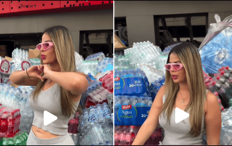 En el video difundido, se observa a la influencer Paola Faria esforzándose por destacar su apariencia mientras posa a un lado de los víveres para Venezuela. TIKTOK / @joseluisregalado21