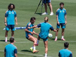 Jugadores de España durante el entrenamiento en la víspera del juego de cuartos de final contra Bélgica. EFE/ Lavandeira Jr