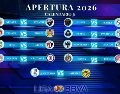 Este es el calendario completo de la Jornada 1 del Torneo Apertura 2026 de la Liga MX, con las fechas, horarios y sedes de todos los partidos programados para el inicio del campeonato. ESPECIAL / CANVA