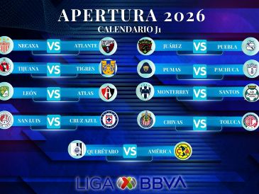 Este es el calendario completo de la Jornada 1 del Torneo Apertura 2026 de la Liga MX, con las fechas, horarios y sedes de todos los partidos programados para el inicio del campeonato. ESPECIAL / CANVA