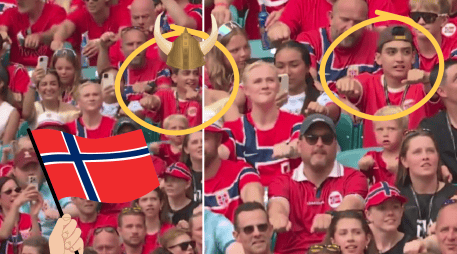 Gilberto Mora acudió al encuentro de Noruega vs Inglaterra acompañado de su representante, Rafaela Pimenta. ESPECIAL / X