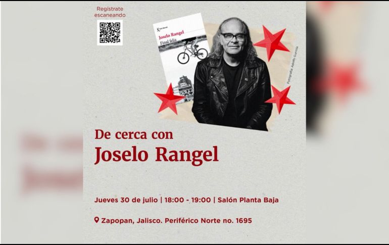 La actividad, titulada “De cerca con Joselo Rangel”, se llevará a cabo de 18:00 a 19:00 horas en el salón de planta baja del recinto, ubicado en Periférico Norte 1695, en Zapopan. ESPECIAL.