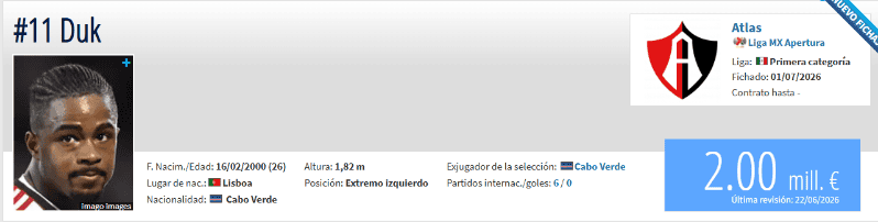 Captura de pantalla. https://www.transfermarkt.mx