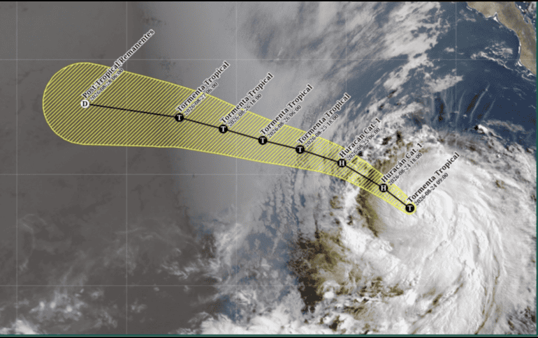 Actualmente se ubica a unos 860 kilómetros del sureste de Cabo San Lucas en Baja California Sur. ESPECIAL / SERVICIO METEOROLÓGICO NACIONAL