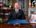 El Rey Haakon VIII de Noruega pronuncia su primer discurso como monarca en el Palacio Real de Oslo, Noruega. EFE / Heiko Junge