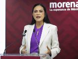 Ariadna Montiel, líder nacional de Morena, durante una conferencia de prensa en la Ciudad de México. SUN/C. Mejía