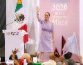 En el evento celebrado en la Arena VFG, la Presidenta Claudia Sheinbaum destacó la construcción del Tren Ciudad de México-Guadalajara, cuyas obras iniciarán el próximo año, así como la implementación de los programas  para el Bienestar en la Entidad. EL INFORMADOR/A. Navarro