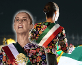 Claudia Sheinbaum lució un vestido con bordado artesanal de Juchitán, Oaxaca, elaborado por artesanas muxe, durante el Grito de Independencia 2026. EFE/J. Méndez ESPECIAL/Presidencia de México