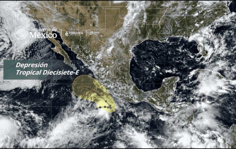 Para las 18:00 horas, el ciclón se ubicaba a unos 390 kilómetros al sur-sureste de Punta San Telmo y a 450 kilómetros al sur de Manzanillo. X / @conagua_clima