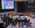 Dario Amodei se conectó por videoconferencia a una reunión de alto nivel sobre la IA y la seguridad internacional. EFE/S. Yenesel
