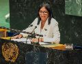 La presidenta encargada de Venezuela, Delcy Rodríguez, habla durante la 81ª Asamblea General de Naciones Unidas este miércoles, en Nueva York. EFE/A. Colmenares