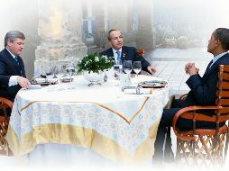 Stephen Harper, Felipe Calderón y Barack Obama en el Museo Cabañas tras su llegada a la ciudad. EL INFORMADOR/Archivo