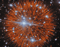 La imagen muestra que las eyecciones, con su inconfundible forma de fuegos artificiales, adoptan una estructura en cascada similar a un nudo. Imagen: Observatorio Internacional Gemini/NOIRLab/NSF/AURA