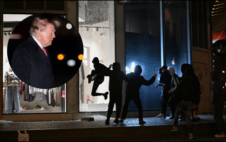 Jóvenes rompen el escaparate de una tienda durante enfrentamientos entre manifestantes y policías en País, el domingo 18 de octubre de 2026. AP / Emma Da Silva