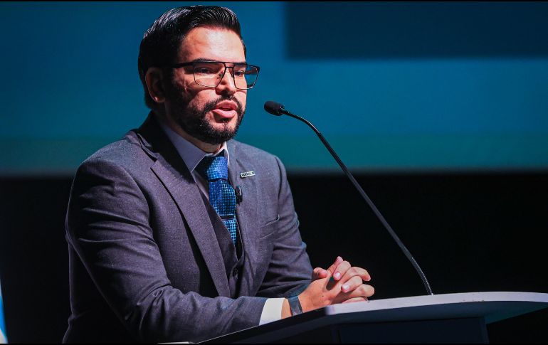 Jahaziel Omar Castañeda, Presidente AMPI Guadalajara, durante inauguración del 35 Foro Inmobiliario de AMPI. EL INFORMADOR/J. Acosta