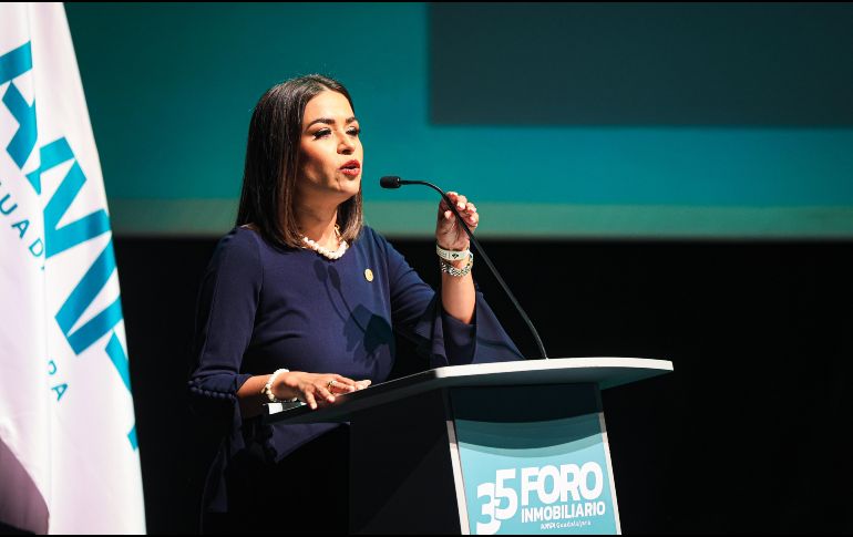 Jenny Althair Rivas Padilla, Presidenta Nacional AMPI, durante inauguración del 35 Foro Inmobiliario de AMPI. EL INFORMADOR/ J. Acosta
