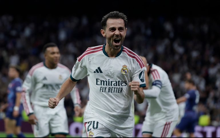 Bernardo Silva. El portugués abrió el marcador ante Leipzig con su primer gol como jugador del Real Madrid y encaminó la tercera victoria merengue en la Champions League. EFE/J. Martín