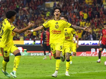 Kevin Álvarez selló la goleada del América sobre el Atlas con un disparo cruzado rasante que entró junto al poste a los 79. EL INFORMADOR/A. Navarro