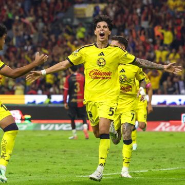 Kevin Álvarez selló la goleada del América sobre el Atlas con un disparo cruzado rasante que entró junto al poste a los 79. EL INFORMADOR/A. Navarro
