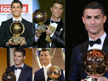 El de 2008 fue el primero de los cinco Balones de Oro que ganó Cristiano Ronaldo. Posteriormente, el portugués recibió los de 2013, 2014, 2016 y 2017. AFP / ARCHIVO