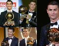 El de 2008 fue el primero de los cinco Balones de Oro que ganó Cristiano Ronaldo. Posteriormente, el portugués recibió los de 2013, 2014, 2016 y 2017. AFP / ARCHIVO