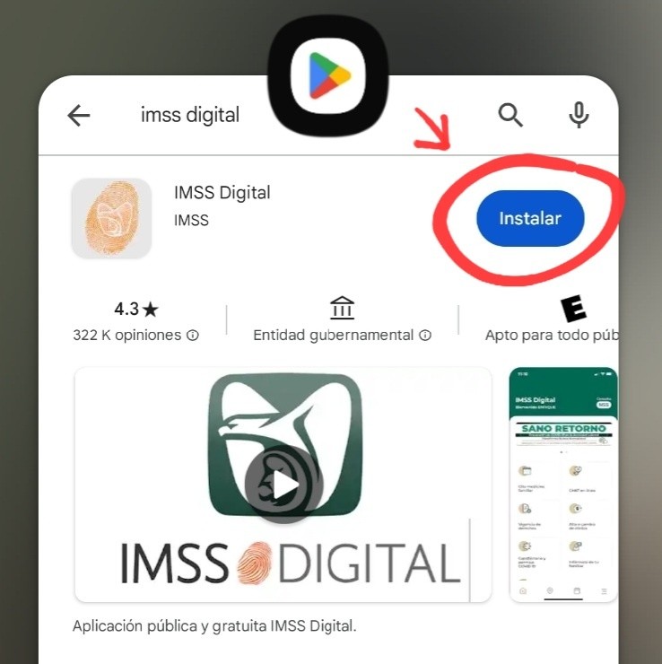  Ejemplo de búsqueda de la aplicación IMSS Digital en Play store. ESPECIAL/Captura de pantalla