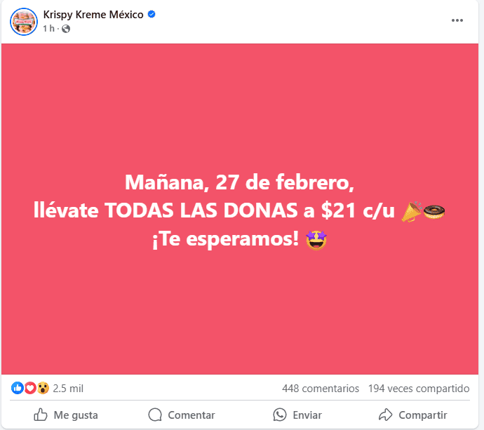 ESPECIAL/ FACEBOOK/ Krispy Kreme México. 