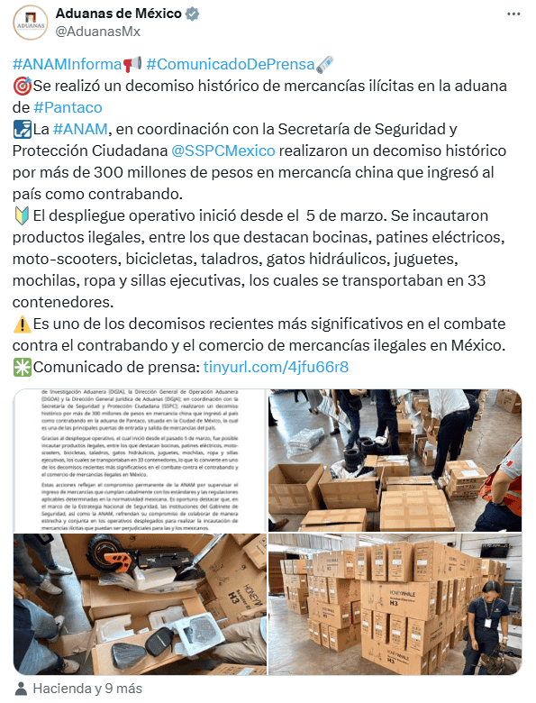 &nbsp; X / @AduanasMx