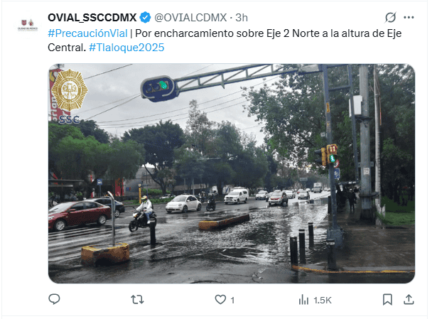    Publicación de OVIAL realizada hace 3 horas. Continúan las afectaciones. X / @OVIALCDMX