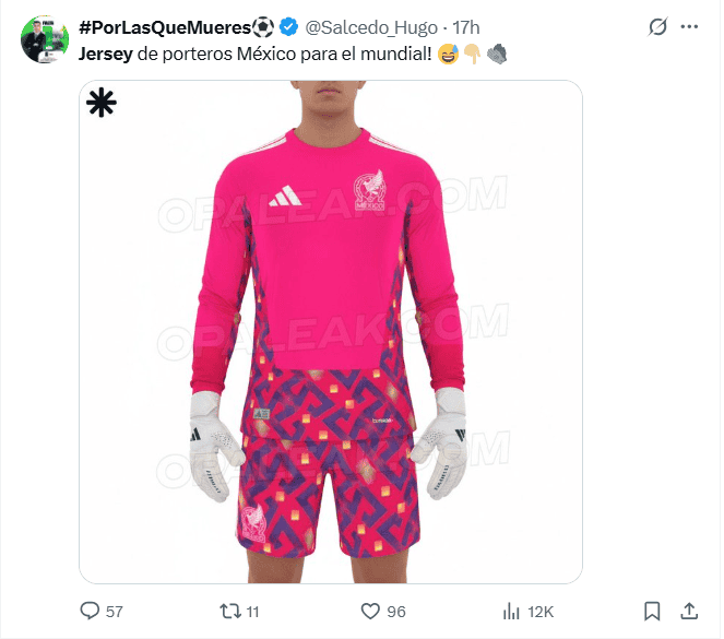 Un jersey color rosa con grecas en colores vivos desde la zona del abdomen y que cruzan el pecho y los brazos. ESPECIAL / X 