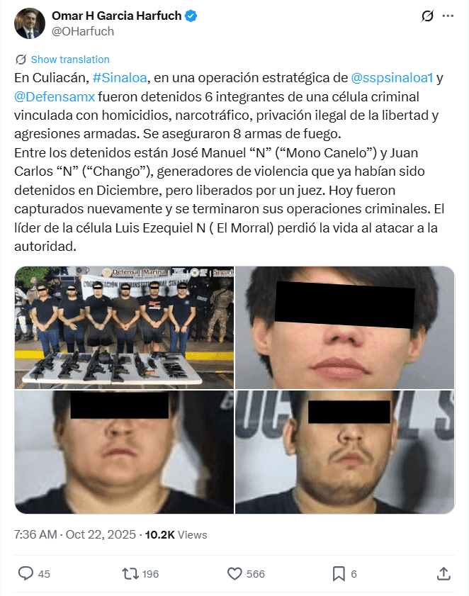 En total fueron detenidos 6 integrantes de dicha célula criminal. X / @OHarfuch