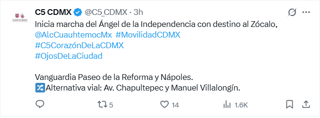  Vialidades afectadas este jueves en la Ciudad de México. X / @C5_CDMX