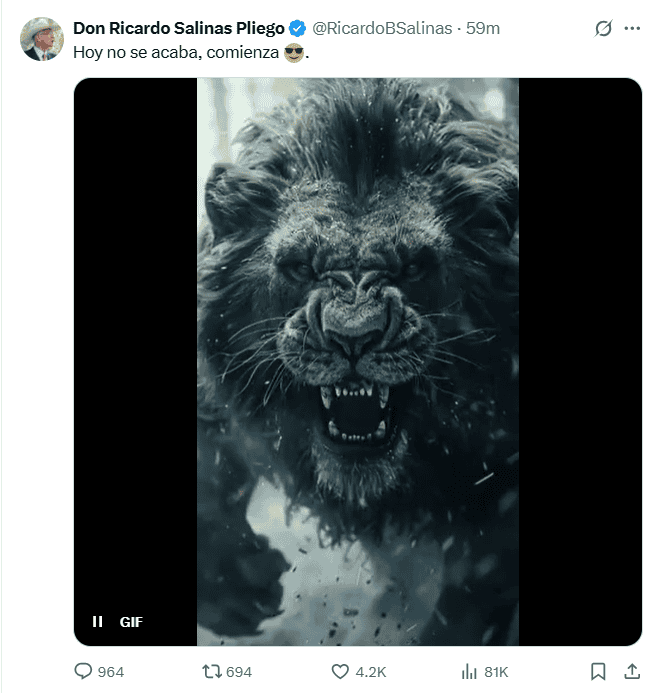  Reacción del dueño de Grupo Salinas en redes sociales tras el fallo de la SCJN. X /  @RicardoBSalinas