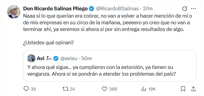  Reacción del dueño de Grupo Salinas en redes sociales tras el fallo de la SCJN. X /  @RicardoBSalinas