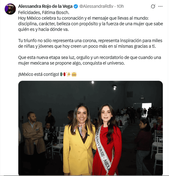  La felicitación de la funcionaria en redes sociales. X / @AlessandraRdlv